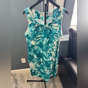 Calvin Klein Turquoise and White Patterned Dress
